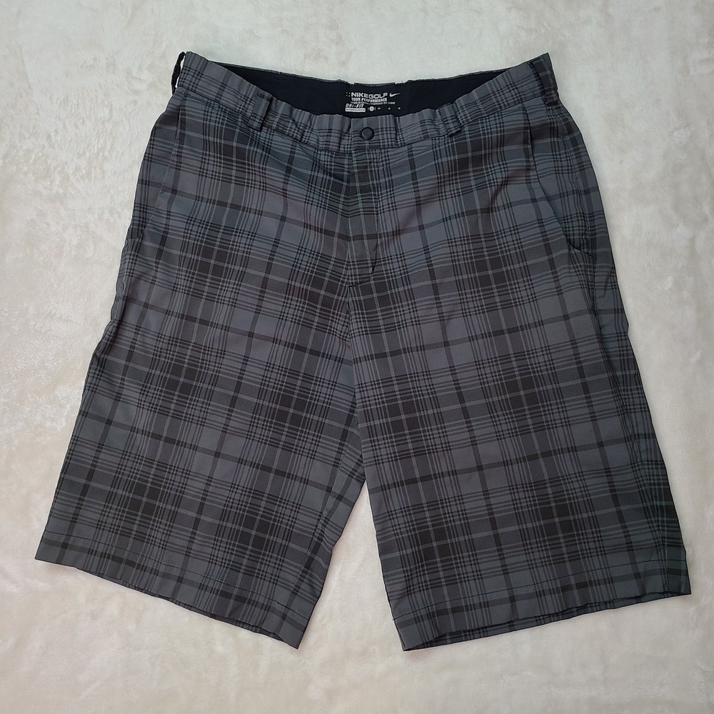 Nike Golf Shorts Mens 33 Gray Tour Performance Dri-Fit Tech Plaid Stretch
